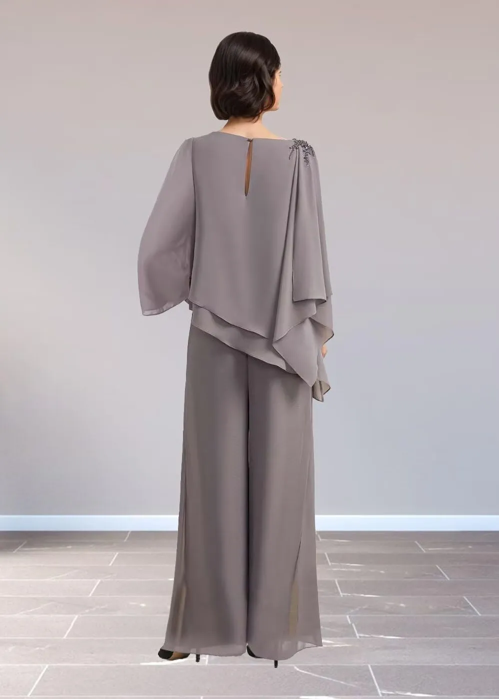 2 Piece Mother of The Bride Pant Suits Chiffon Outfit Sets for Wedding Grandmother of The Bride Pantsuits