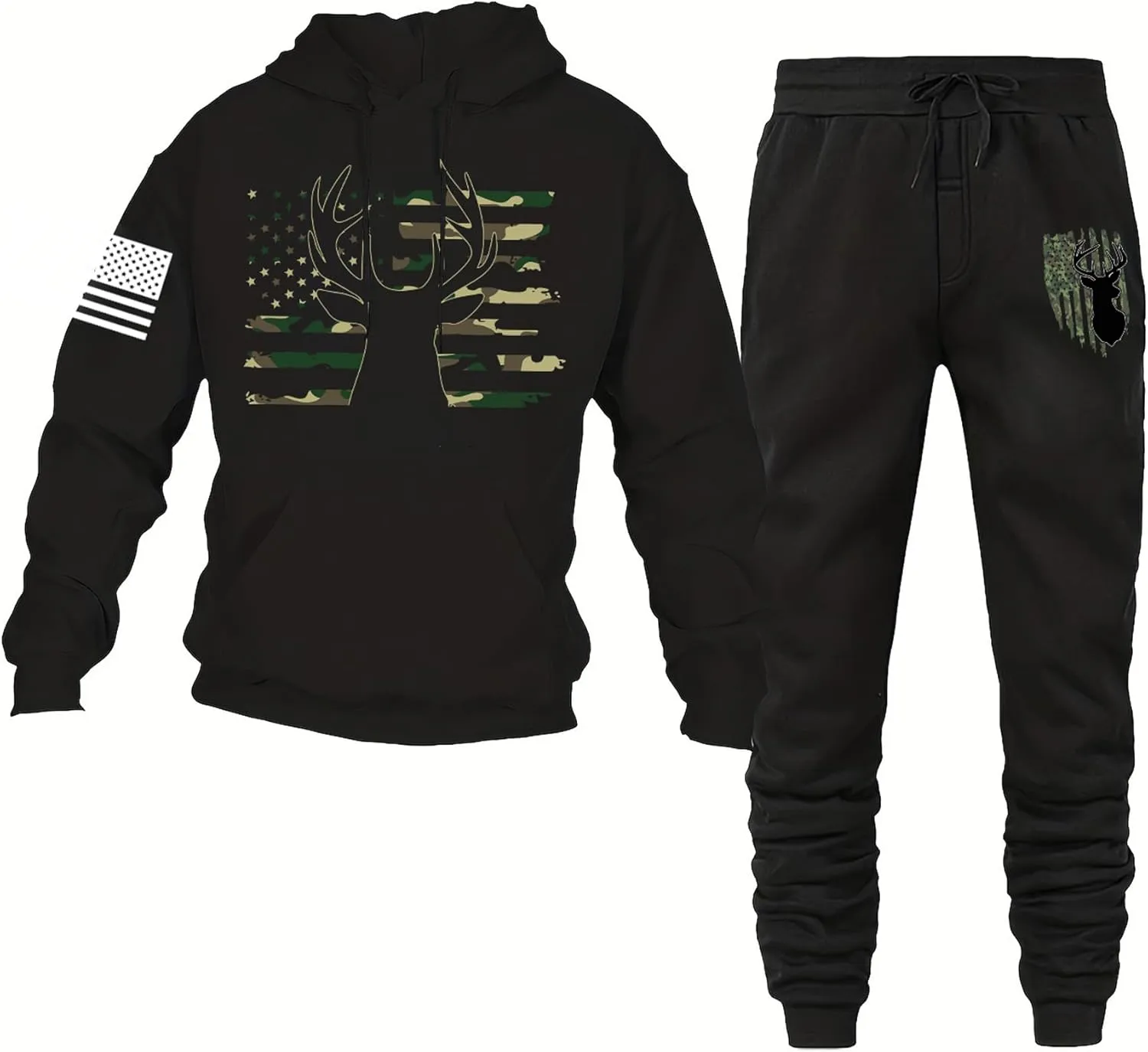2Pcs American Flag Tracksuit Sets Casual Pullover Hoodie Outfits Sweatshirt and Sweatpants for Men Women