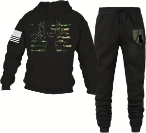 2Pcs American Flag Tracksuit Sets Casual Pullover Hoodie Outfits Sweatshirt and Sweatpants for Men Women