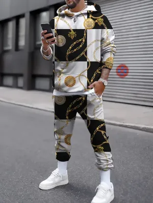 3D Hoodies Set Hooded Graphic Plaid Print Casual Daily 3D Print Streetwear Casual Big and Tall Clothing Apparel Hoodies Sweatshirts Long Sleeve Black And White Blue
