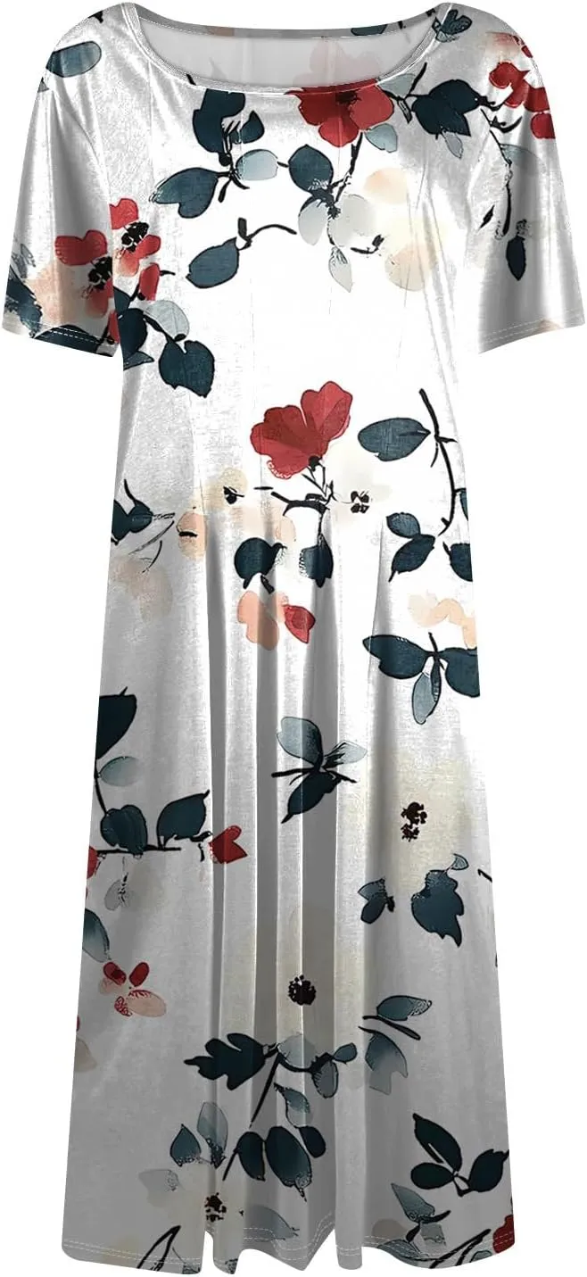 ADHOWBEW Dresses for Women 2025 Casual Hawaiian Trendy Short Sleeve Tropical Print Sexy Beach Dresses