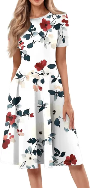 ADHOWBEW Dresses for Women 2025 Casual Hawaiian Trendy Short Sleeve Tropical Print Sexy Beach Dresses