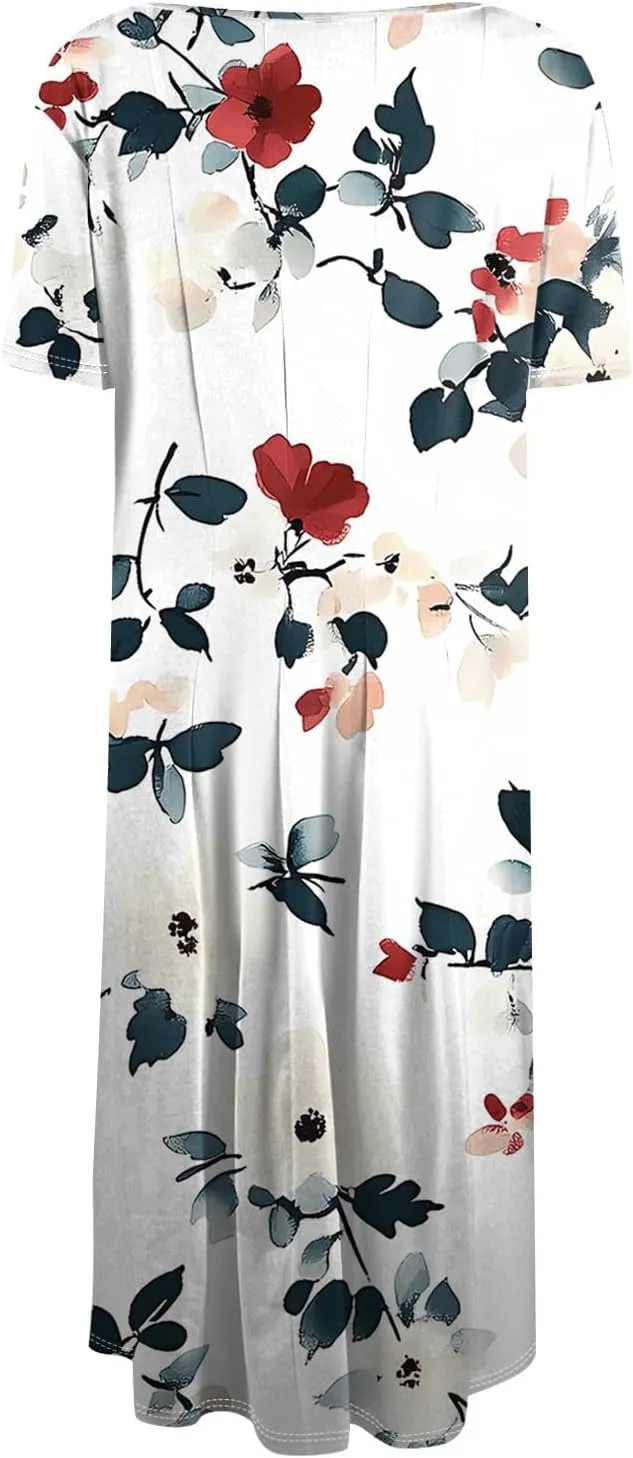 ADHOWBEW Dresses for Women 2025 Casual Hawaiian Trendy Short Sleeve Tropical Print Sexy Beach Dresses