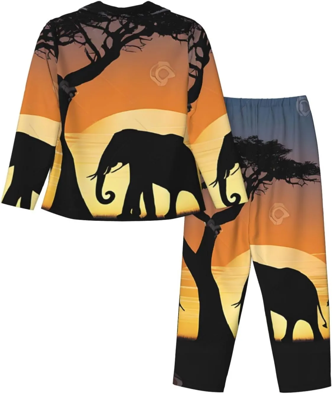 (African Elephant) Women'S Long Sleeve Pajama Set 2 Piece Sleepwear Set Soft Loungewear For Women