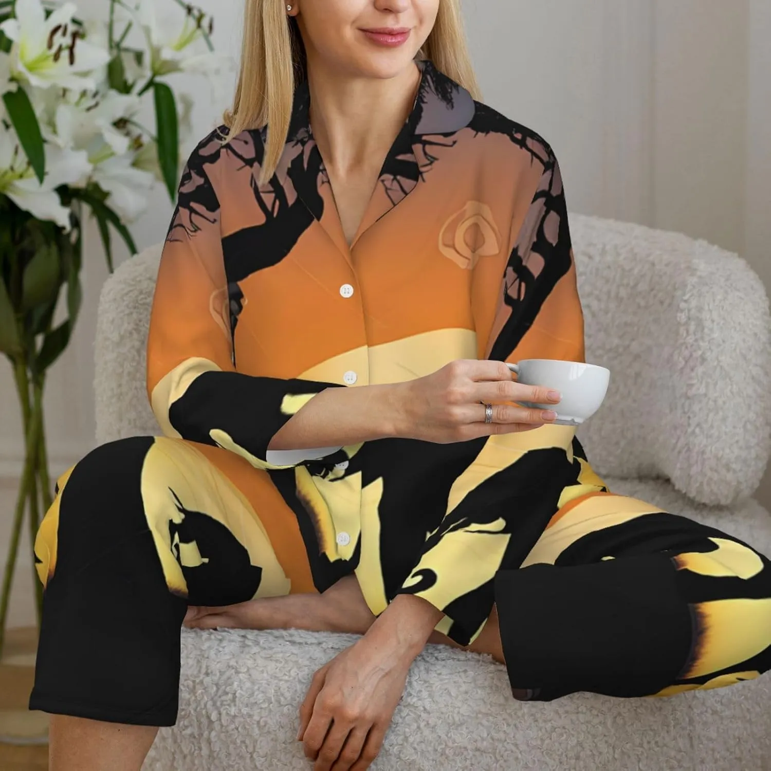 (African Elephant) Women'S Long Sleeve Pajama Set 2 Piece Sleepwear Set Soft Loungewear For Women