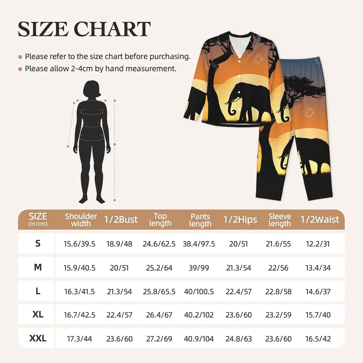 (African Elephant) Women'S Long Sleeve Pajama Set 2 Piece Sleepwear Set Soft Loungewear For Women