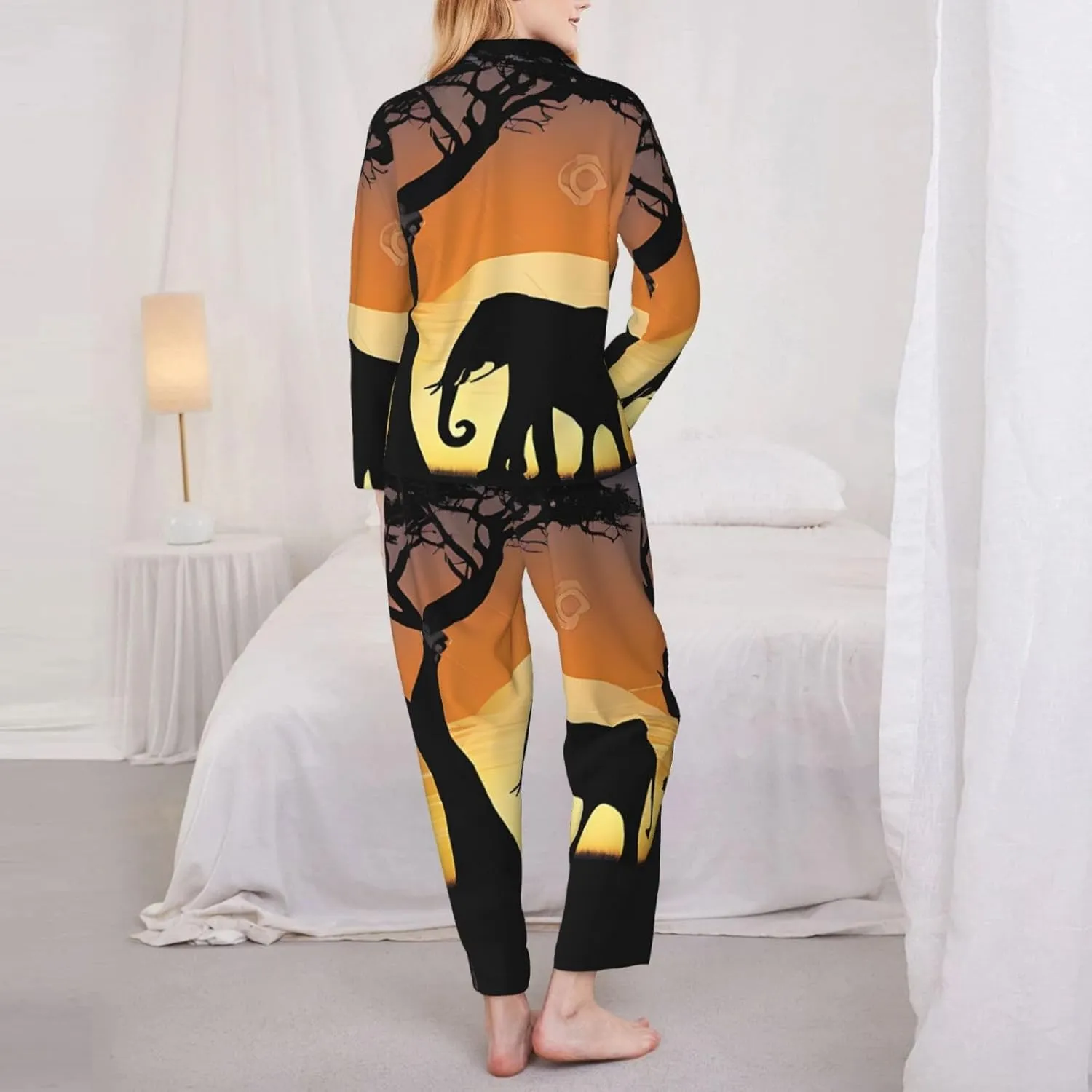 (African Elephant) Women'S Long Sleeve Pajama Set 2 Piece Sleepwear Set Soft Loungewear For Women