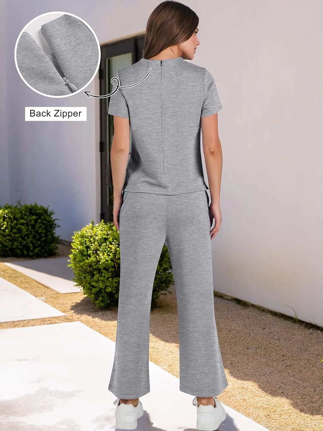 ANRABESS Women's 2 Piece Outfits Lounge Sets 2025 Summer Sweatsuits Short Sleeve Wide Leg Pants Sweat Set Tracksuits Clothes