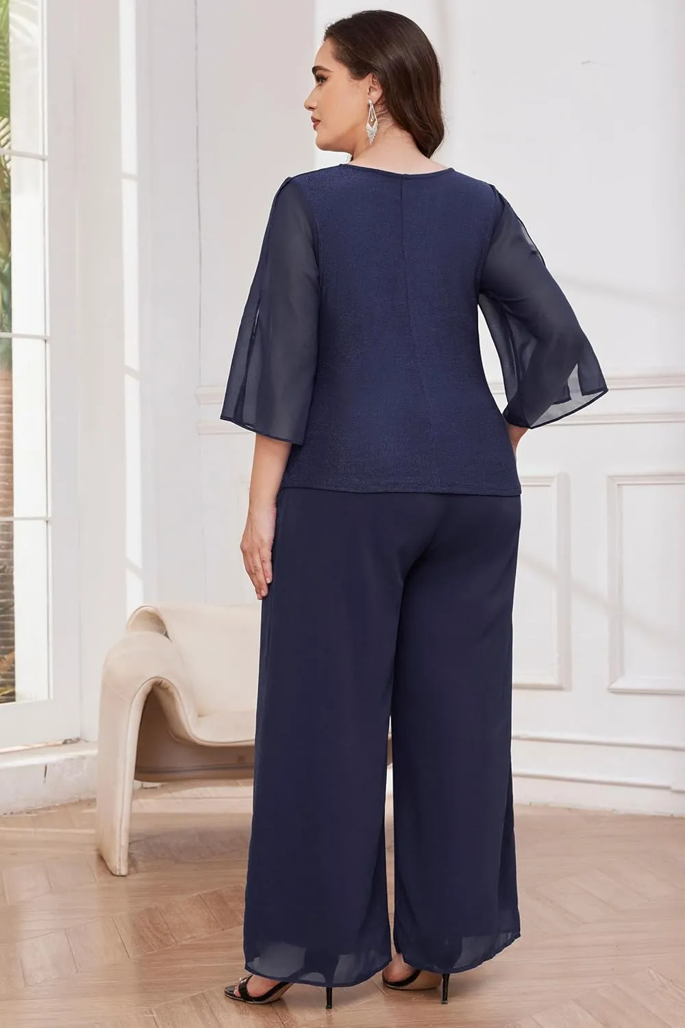AOVDE Plus Size Pant Suits Mother of Bride Dressy Pant Suits 2 Piece Outfits with Pockets for Women Wedding Guest