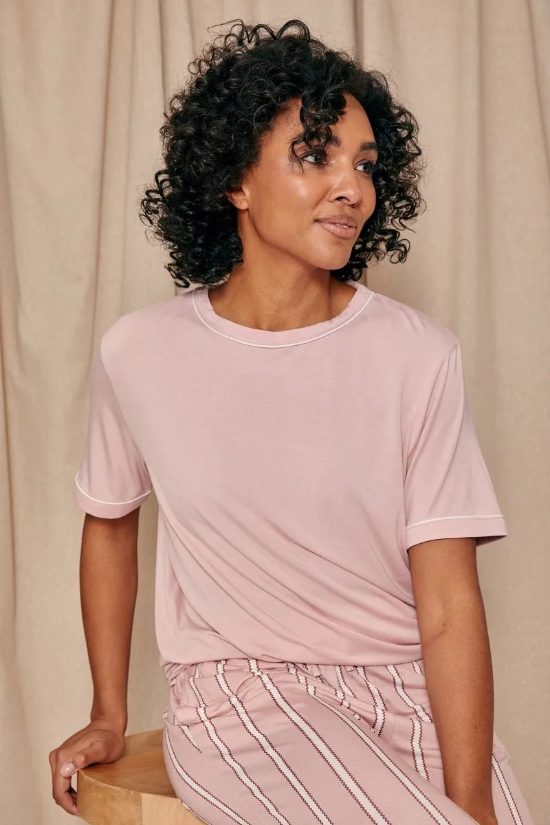 Bamboo Tee and Trouser Set in Blush Stripe