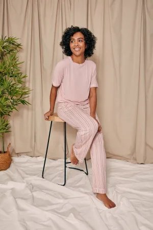 Bamboo Tee and Trouser Set in Blush Stripe