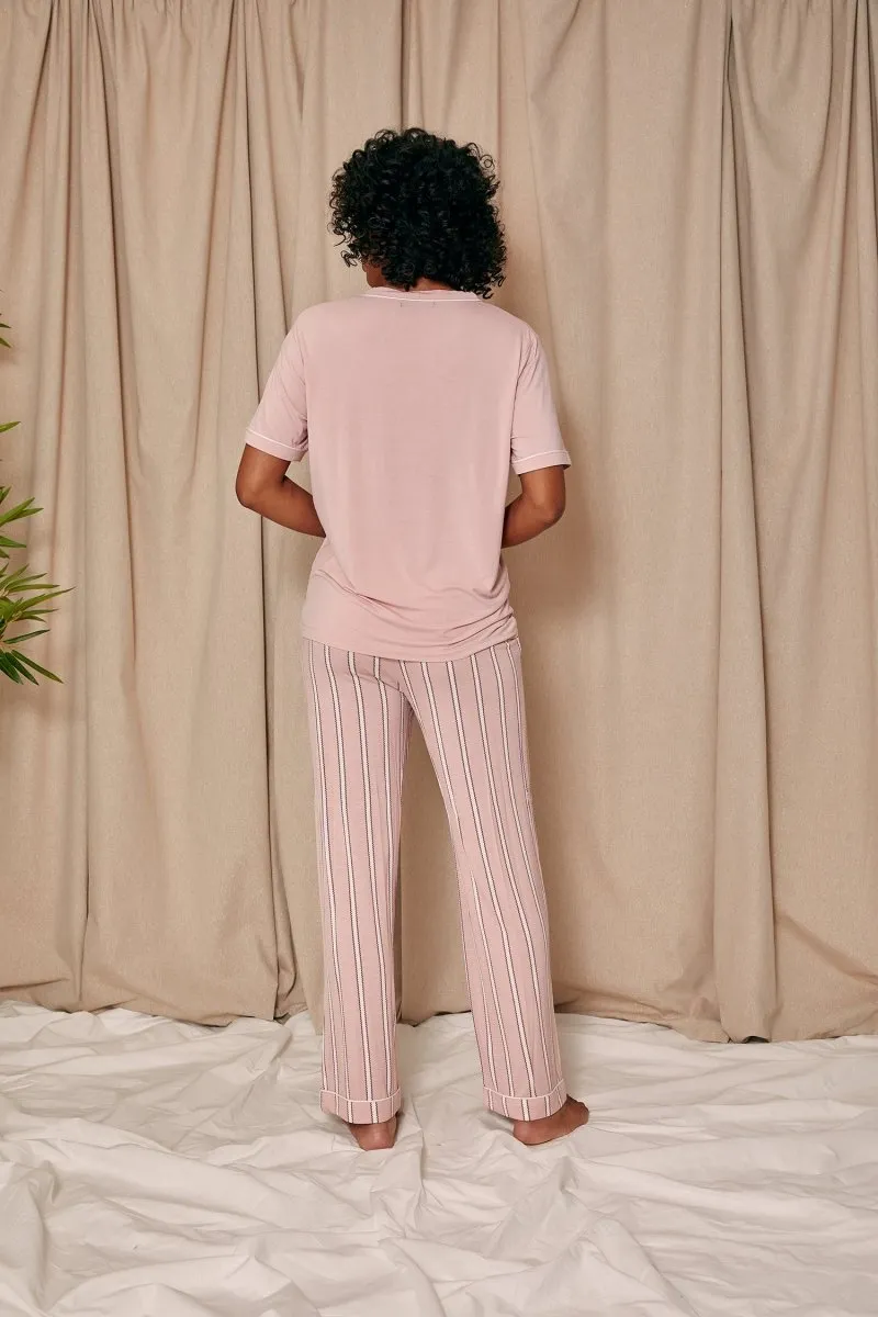 Bamboo Tee and Trouser Set in Blush Stripe