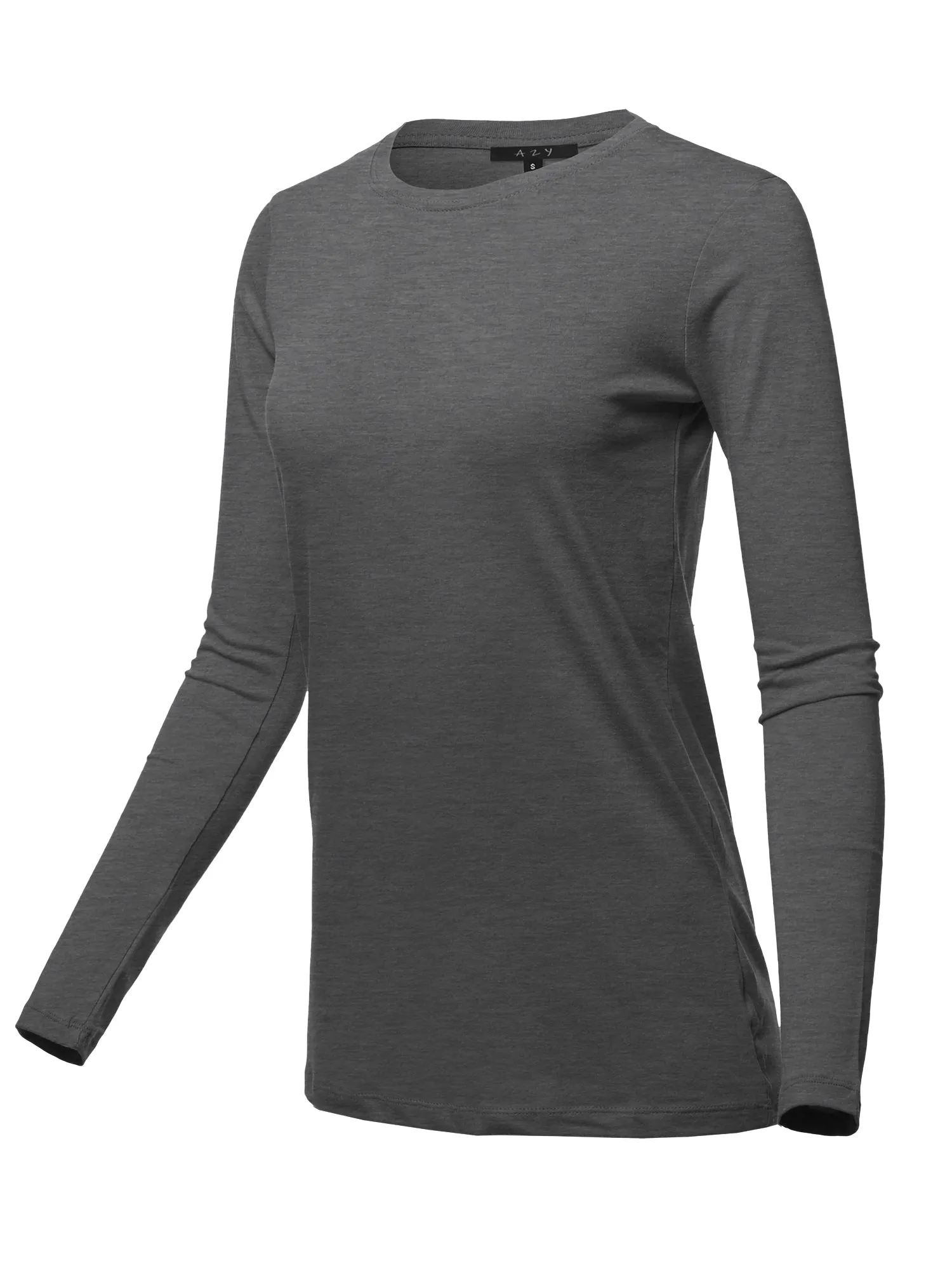 Basic Solid Soft Cotton Long Sleeve Crew Neck Top Shirts