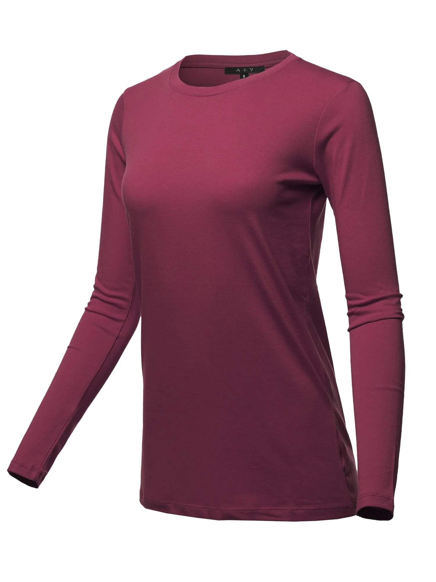 Basic Solid Soft Cotton Long Sleeve Crew Neck Top Shirts