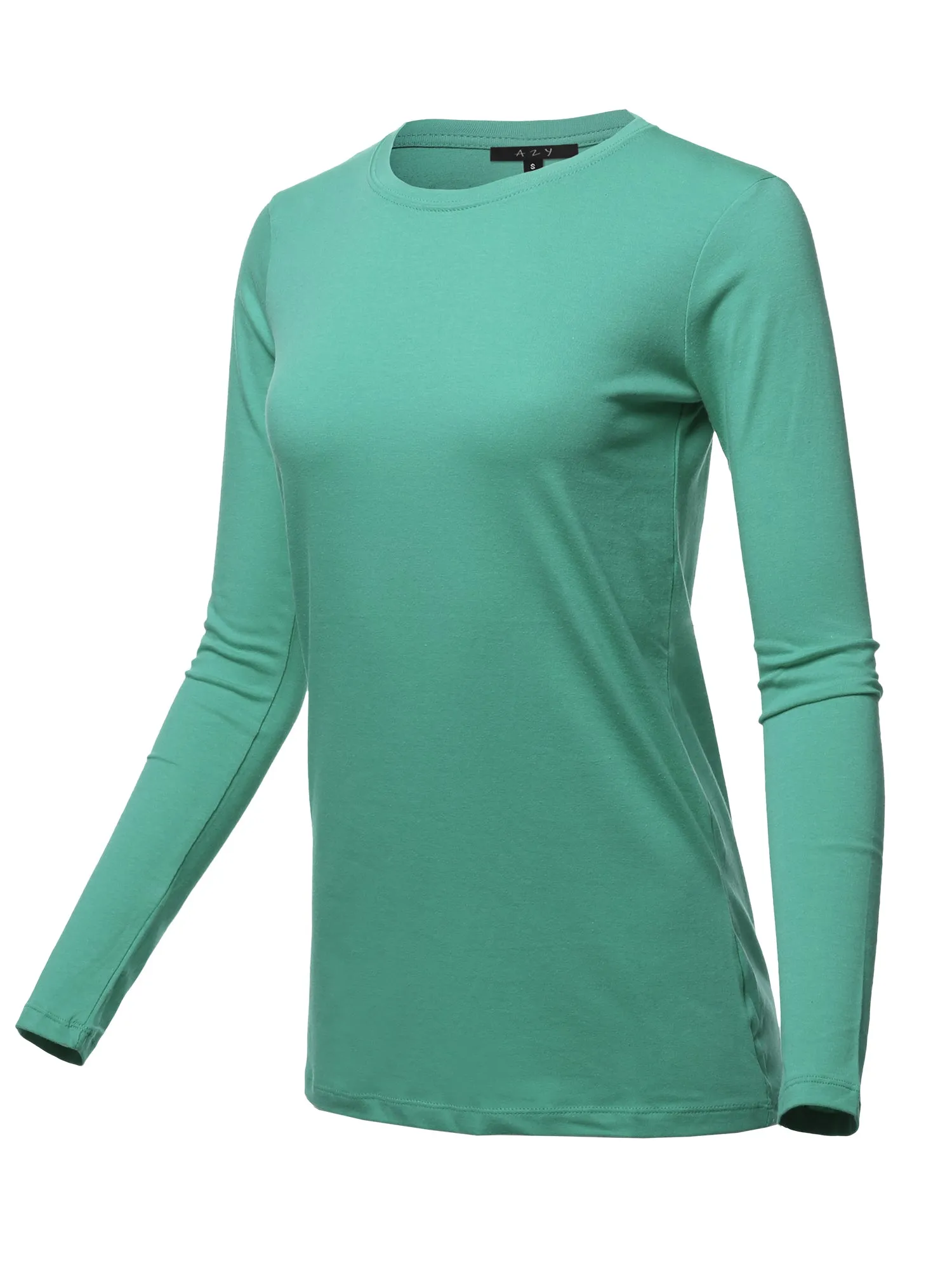 Basic Solid Soft Cotton Long Sleeve Crew Neck Top Shirts