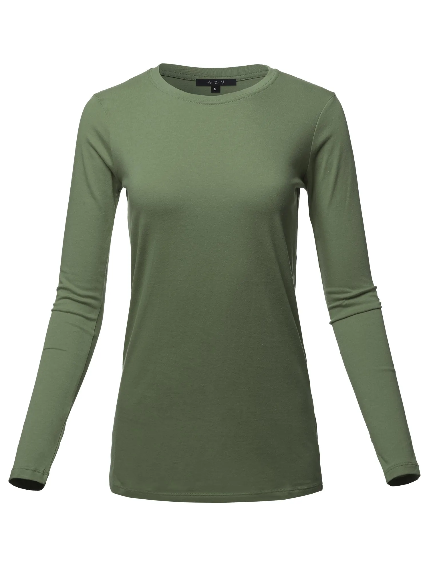 Basic Solid Soft Cotton Long Sleeve Crew Neck Top Shirts