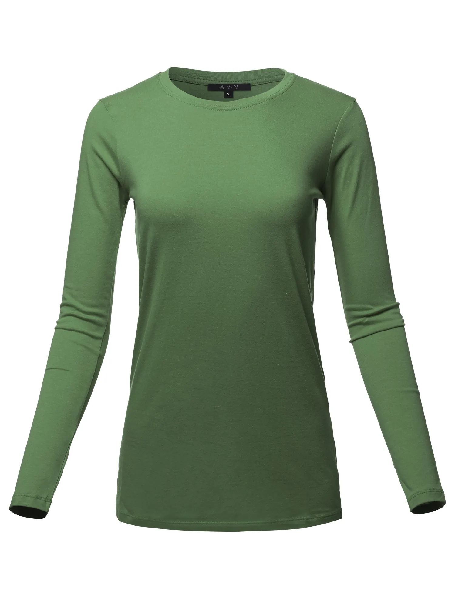 Basic Solid Soft Cotton Long Sleeve Crew Neck Top Shirts
