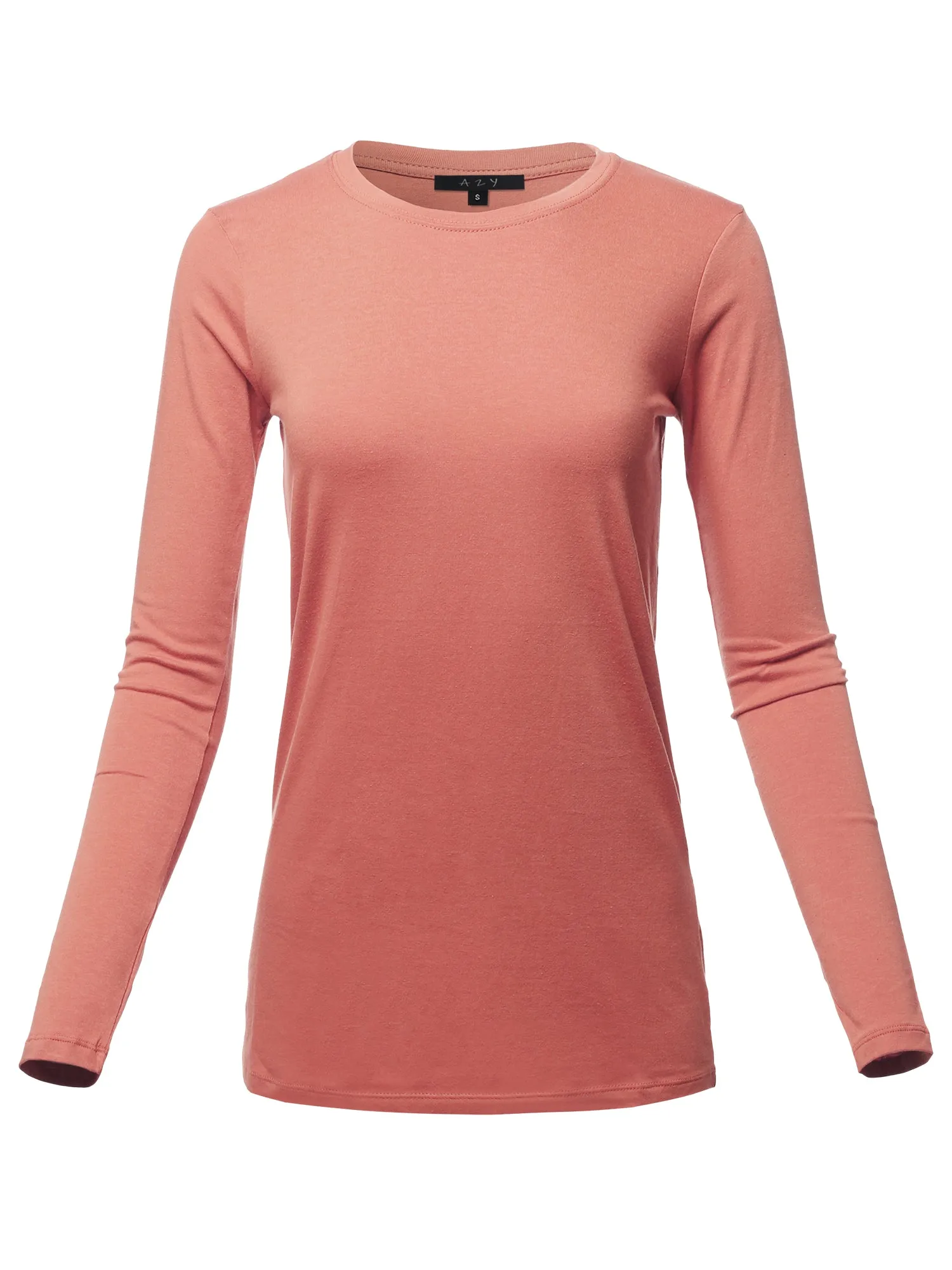 Basic Solid Soft Cotton Long Sleeve Crew Neck Top Shirts