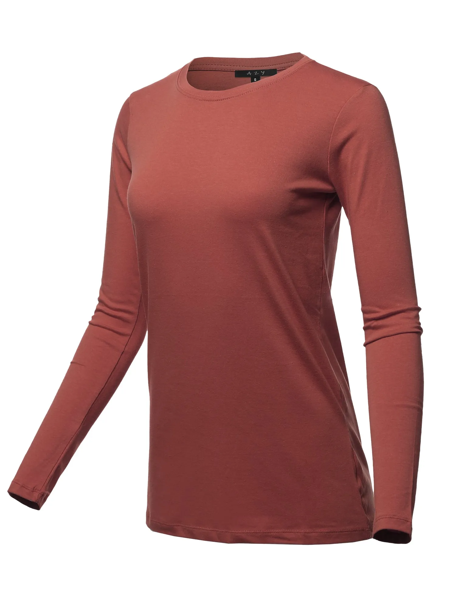 Basic Solid Soft Cotton Long Sleeve Crew Neck Top Shirts