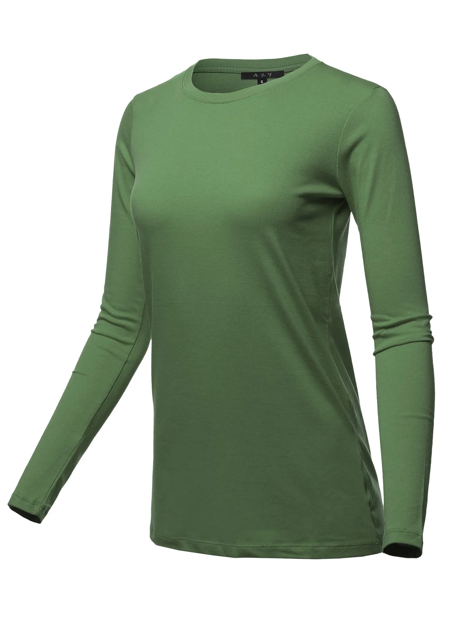 Basic Solid Soft Cotton Long Sleeve Crew Neck Top Shirts