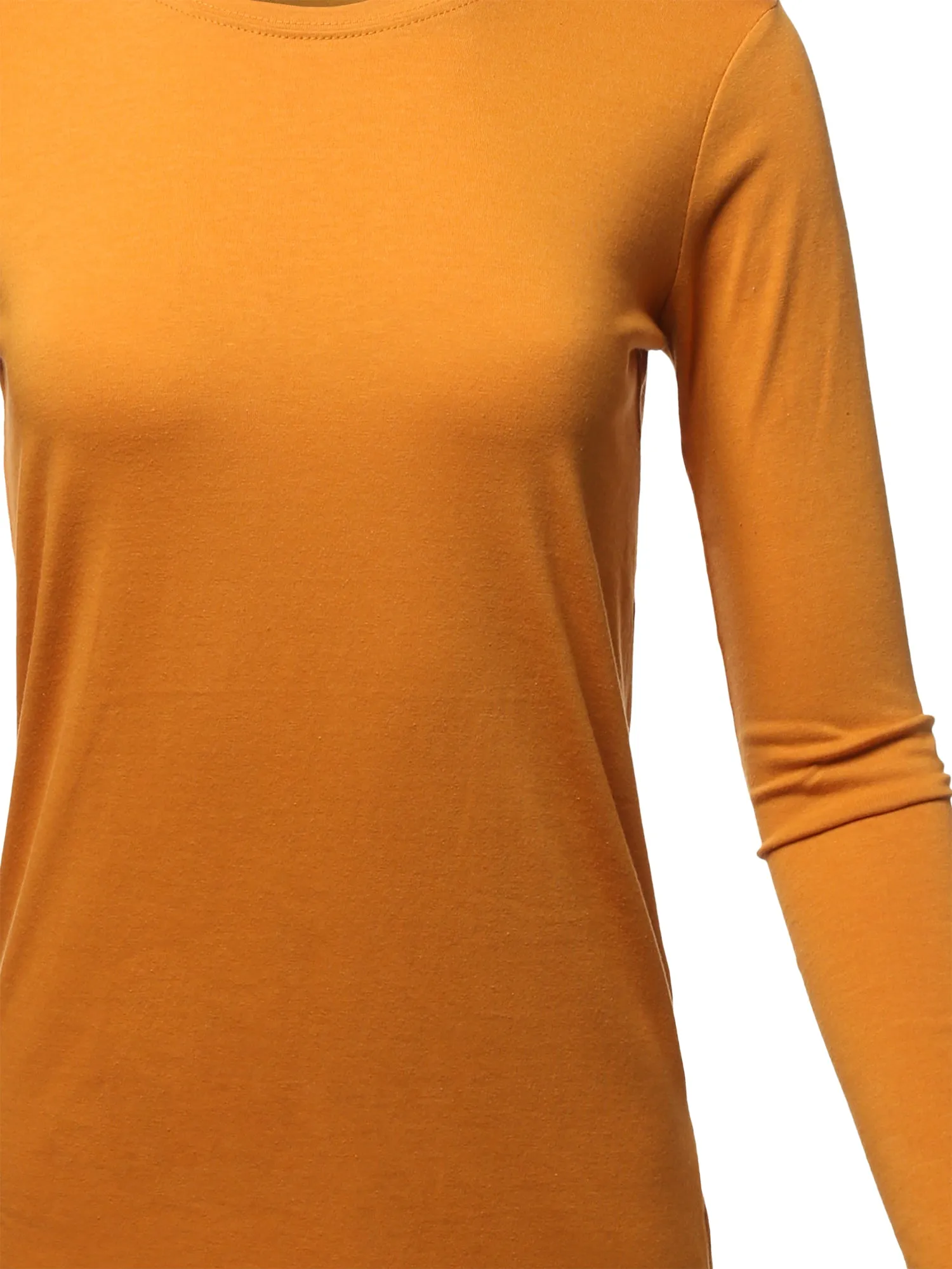 Basic Solid Soft Cotton Long Sleeve Crew Neck Top Shirts