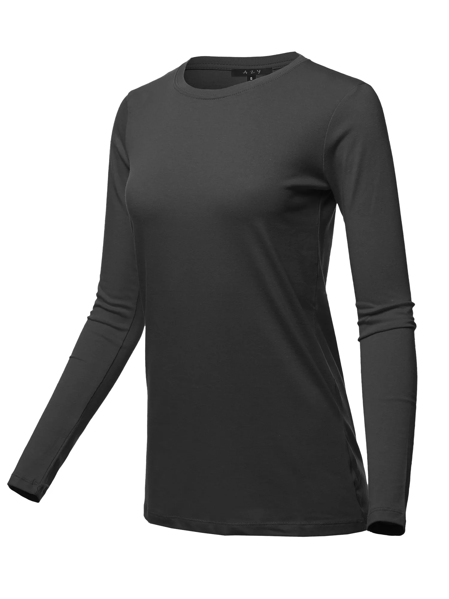 Basic Solid Soft Cotton Long Sleeve Crew Neck Top Shirts
