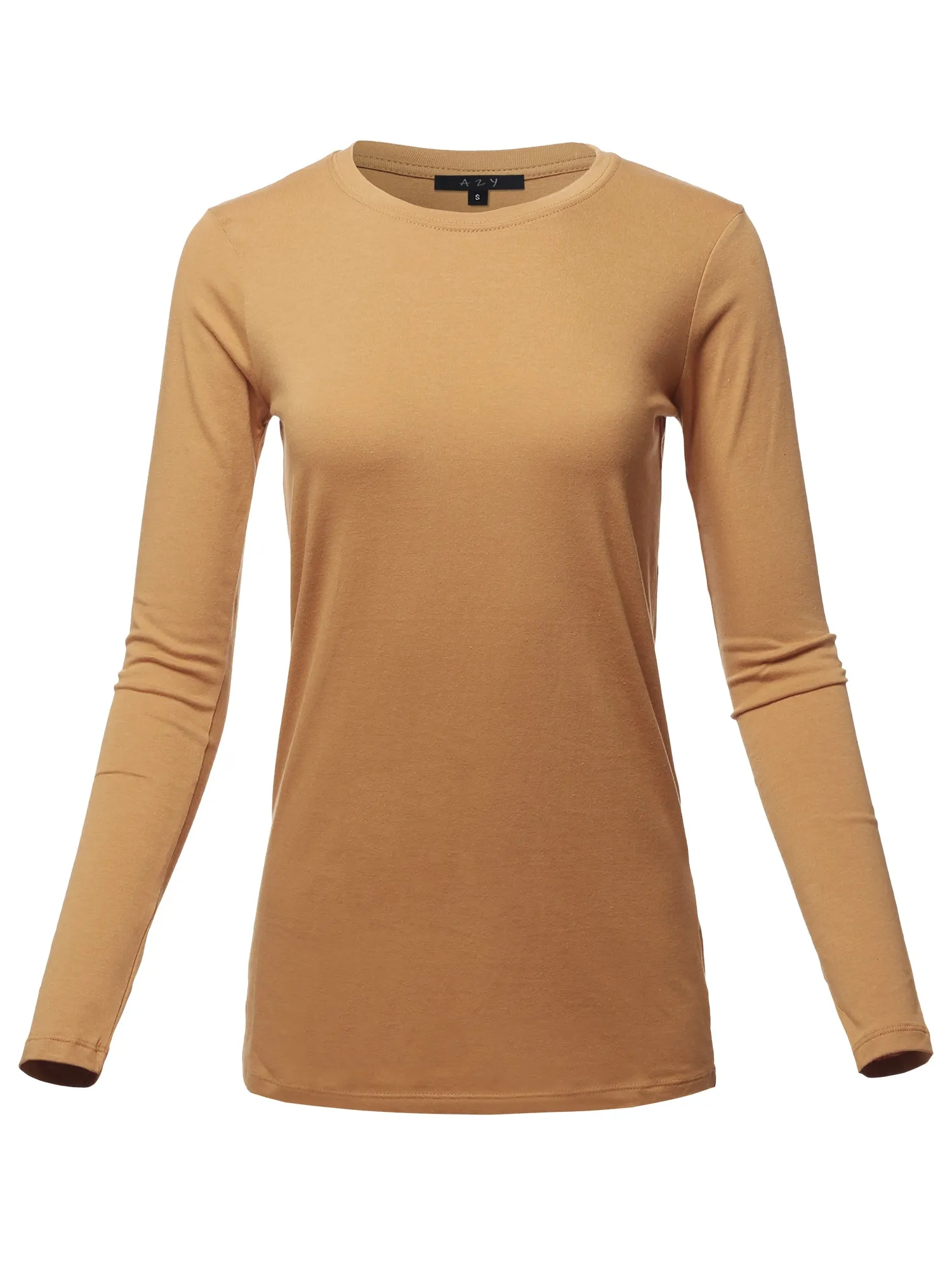 Basic Solid Soft Cotton Long Sleeve Crew Neck Top Shirts