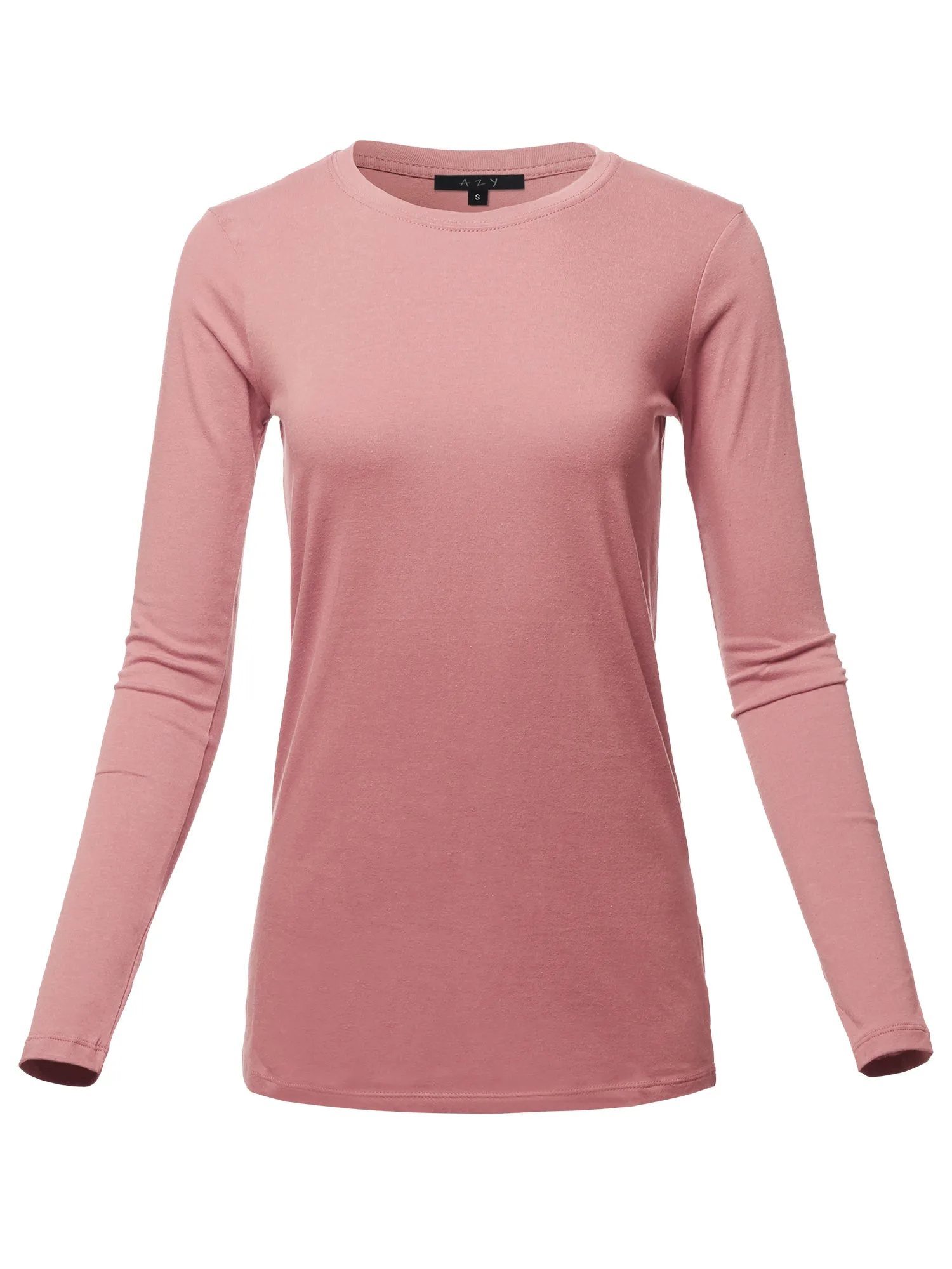 Basic Solid Soft Cotton Long Sleeve Crew Neck Top Shirts