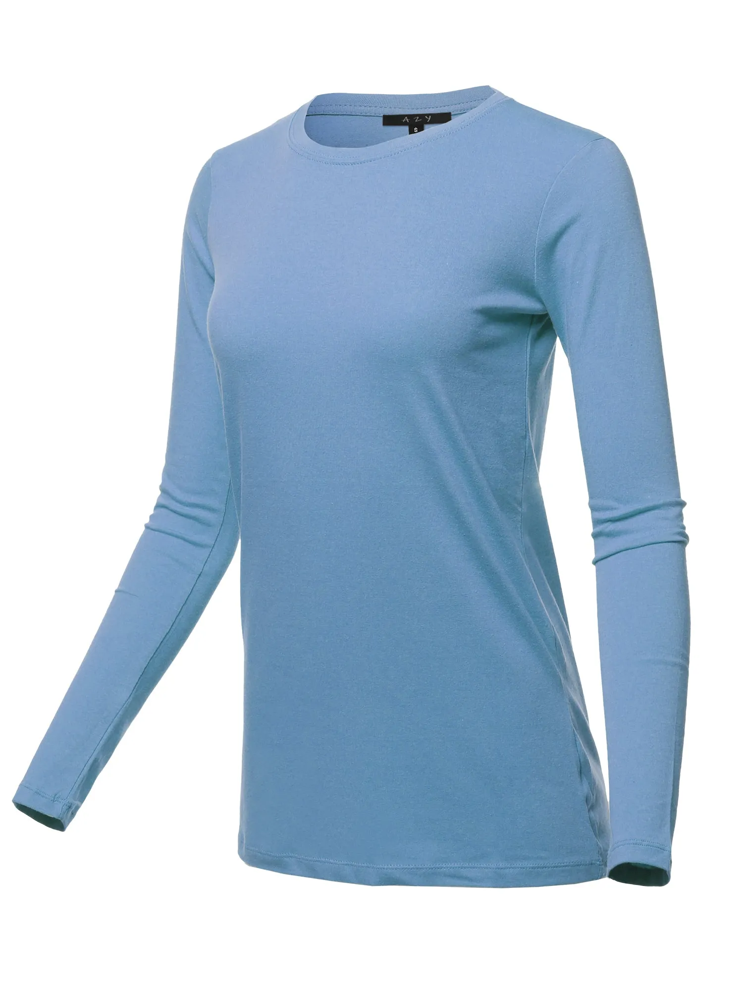 Basic Solid Soft Cotton Long Sleeve Crew Neck Top Shirts