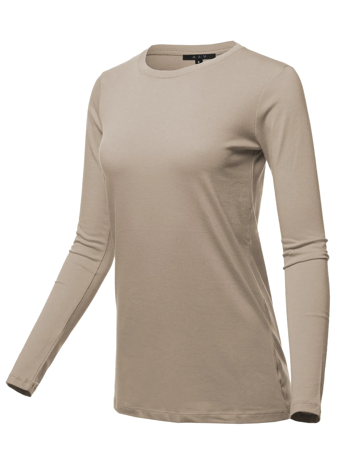 Basic Solid Soft Cotton Long Sleeve Crew Neck Top Shirts