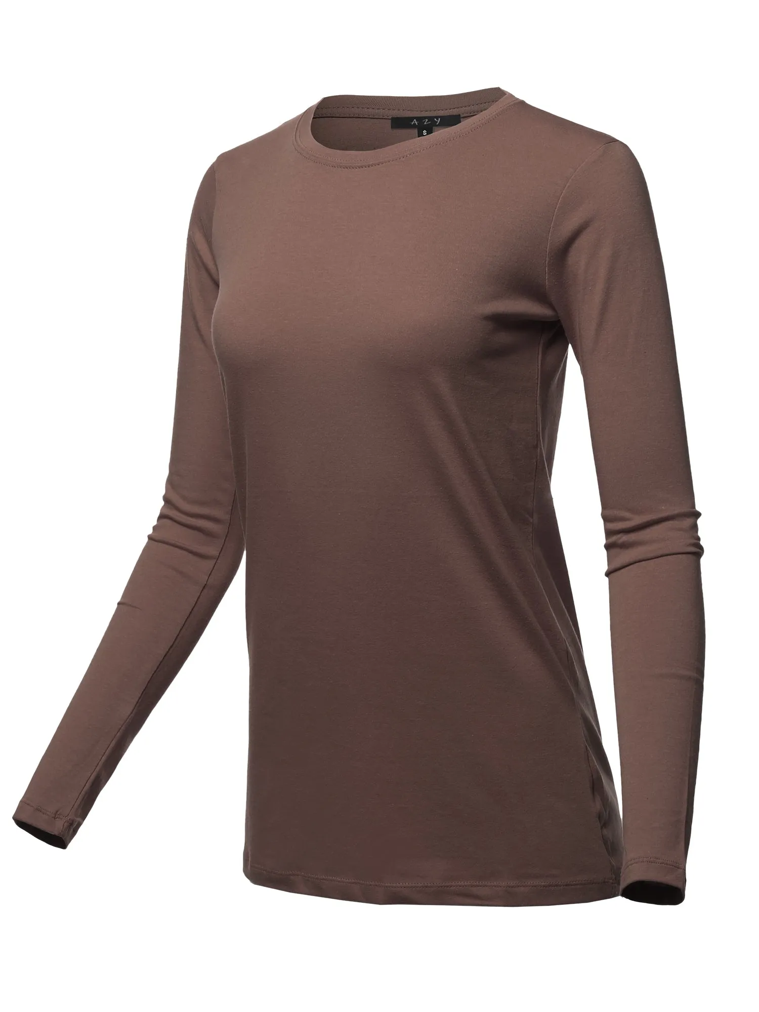 Basic Solid Soft Cotton Long Sleeve Crew Neck Top Shirts