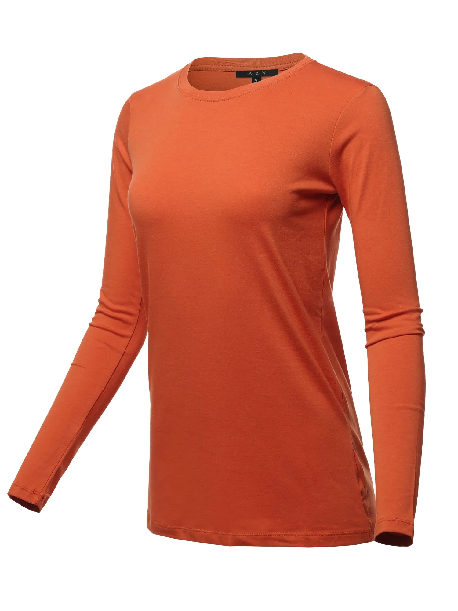 Basic Solid Soft Cotton Long Sleeve Crew Neck Top Shirts