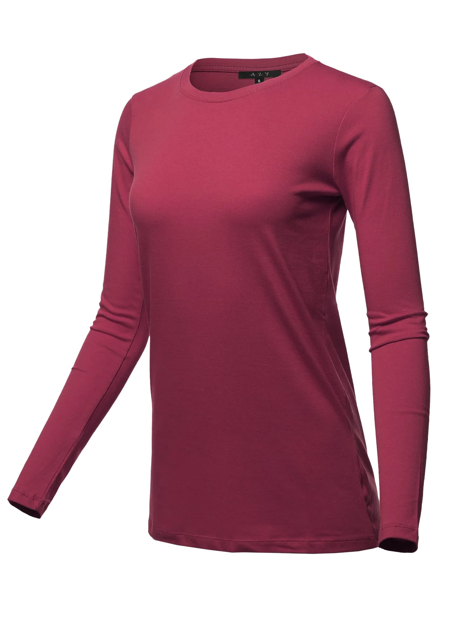 Basic Solid Soft Cotton Long Sleeve Crew Neck Top Shirts