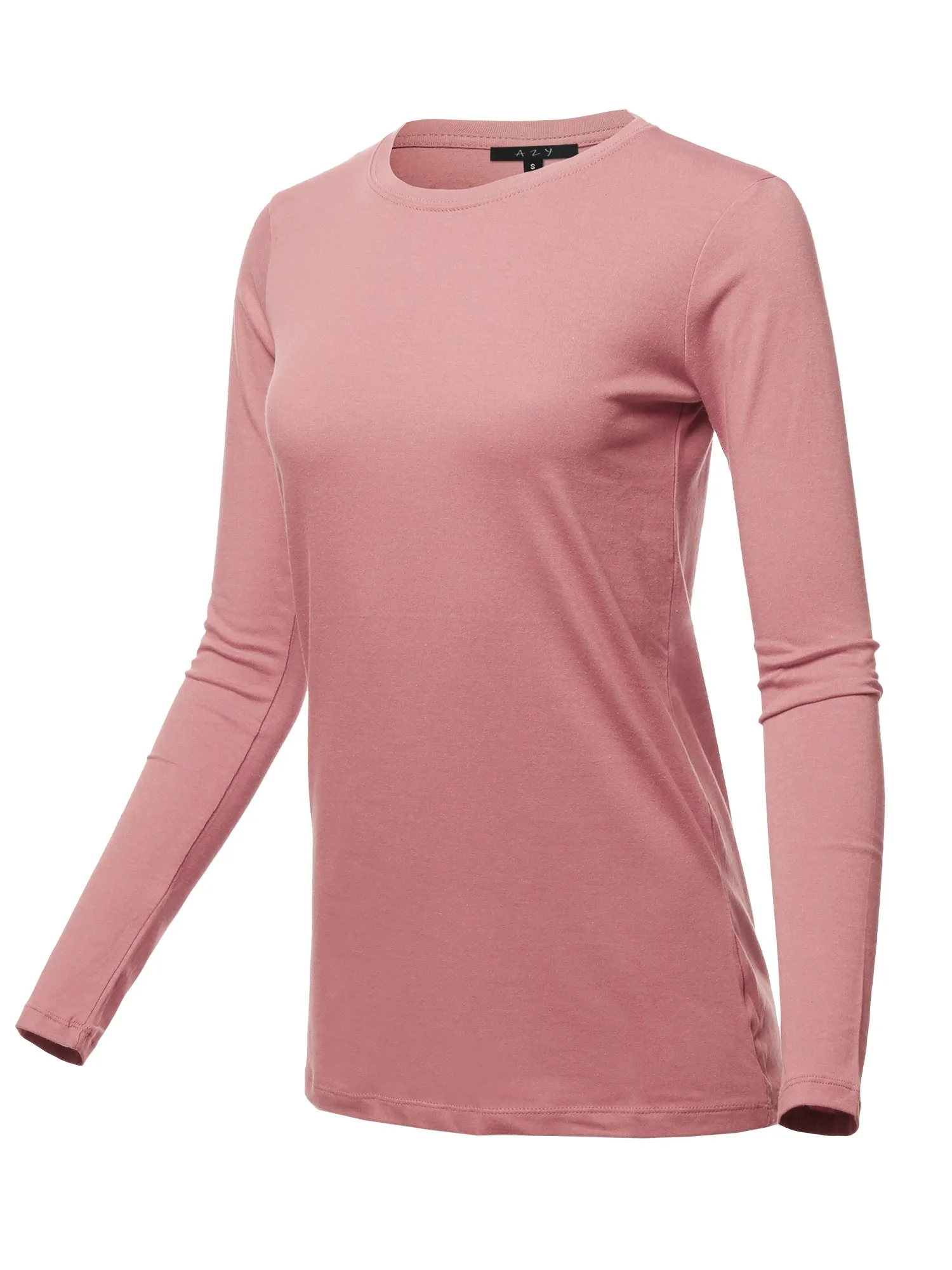 Basic Solid Soft Cotton Long Sleeve Crew Neck Top Shirts