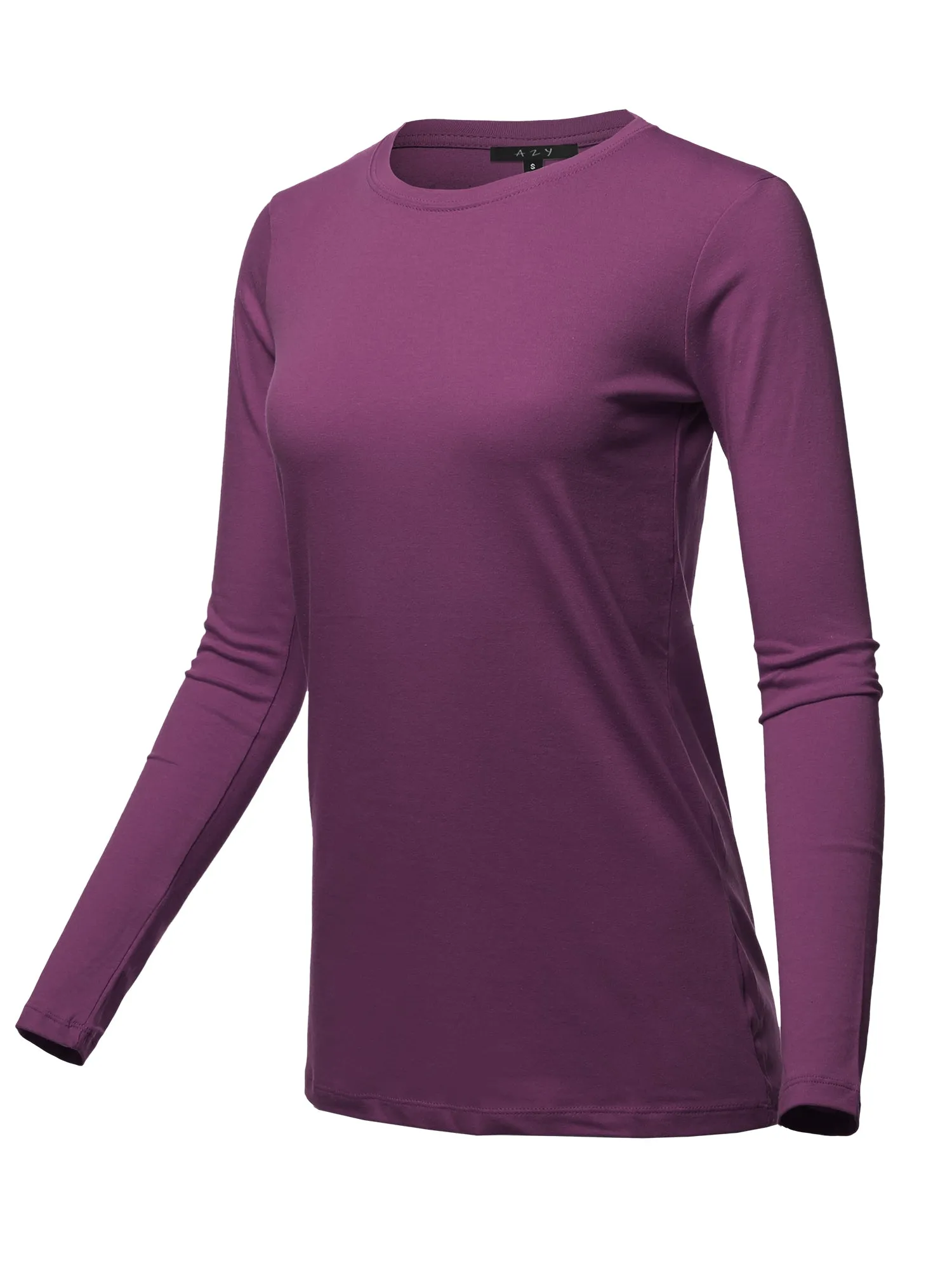 Basic Solid Soft Cotton Long Sleeve Crew Neck Top Shirts