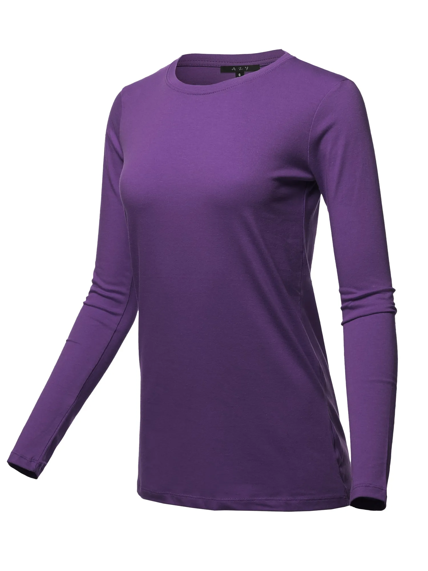 Basic Solid Soft Cotton Long Sleeve Crew Neck Top Shirts