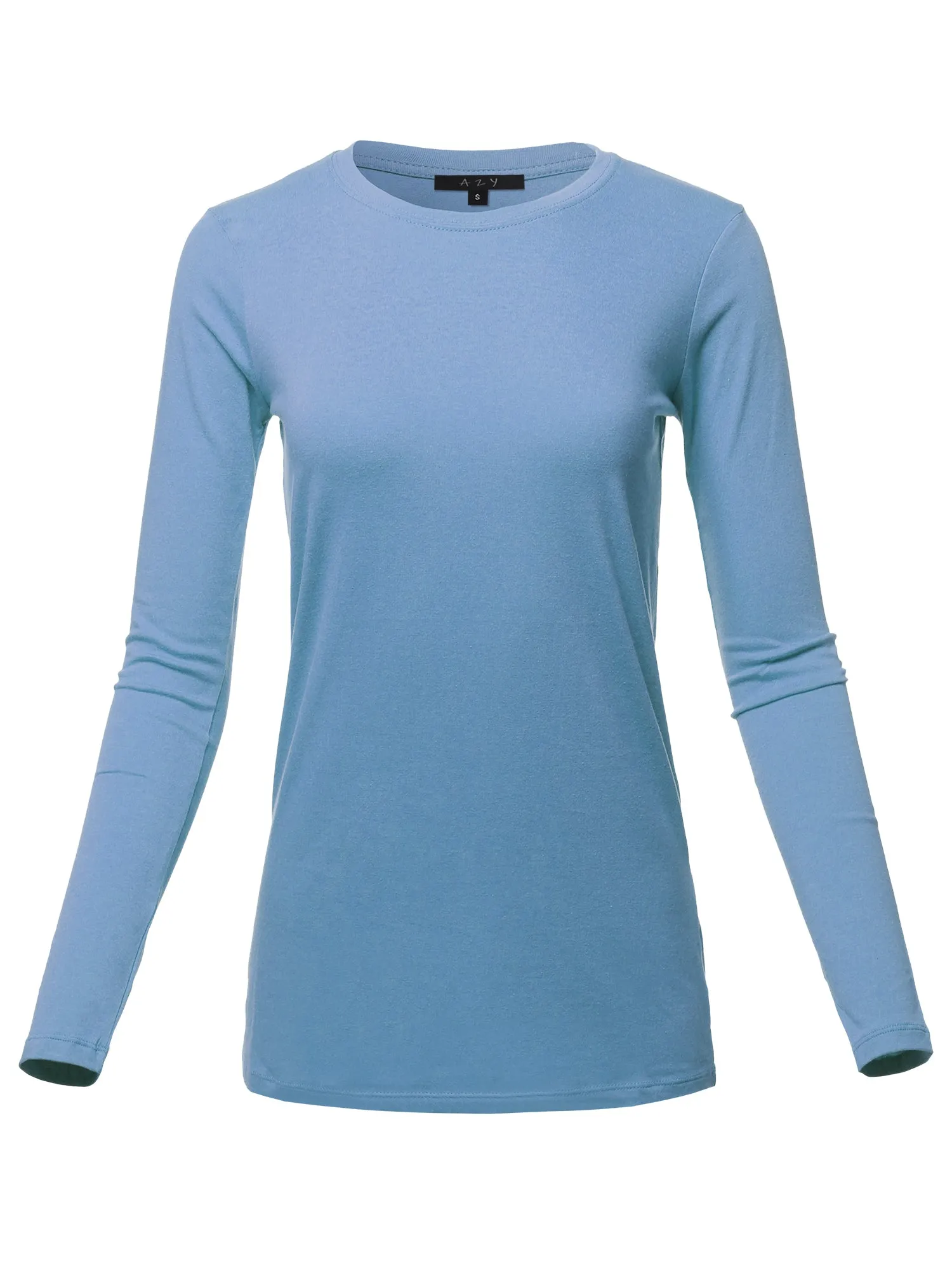 Basic Solid Soft Cotton Long Sleeve Crew Neck Top Shirts