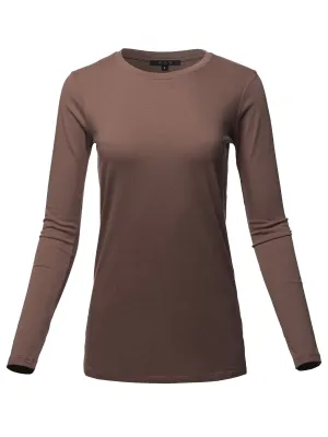 Basic Solid Soft Cotton Long Sleeve Crew Neck Top Shirts