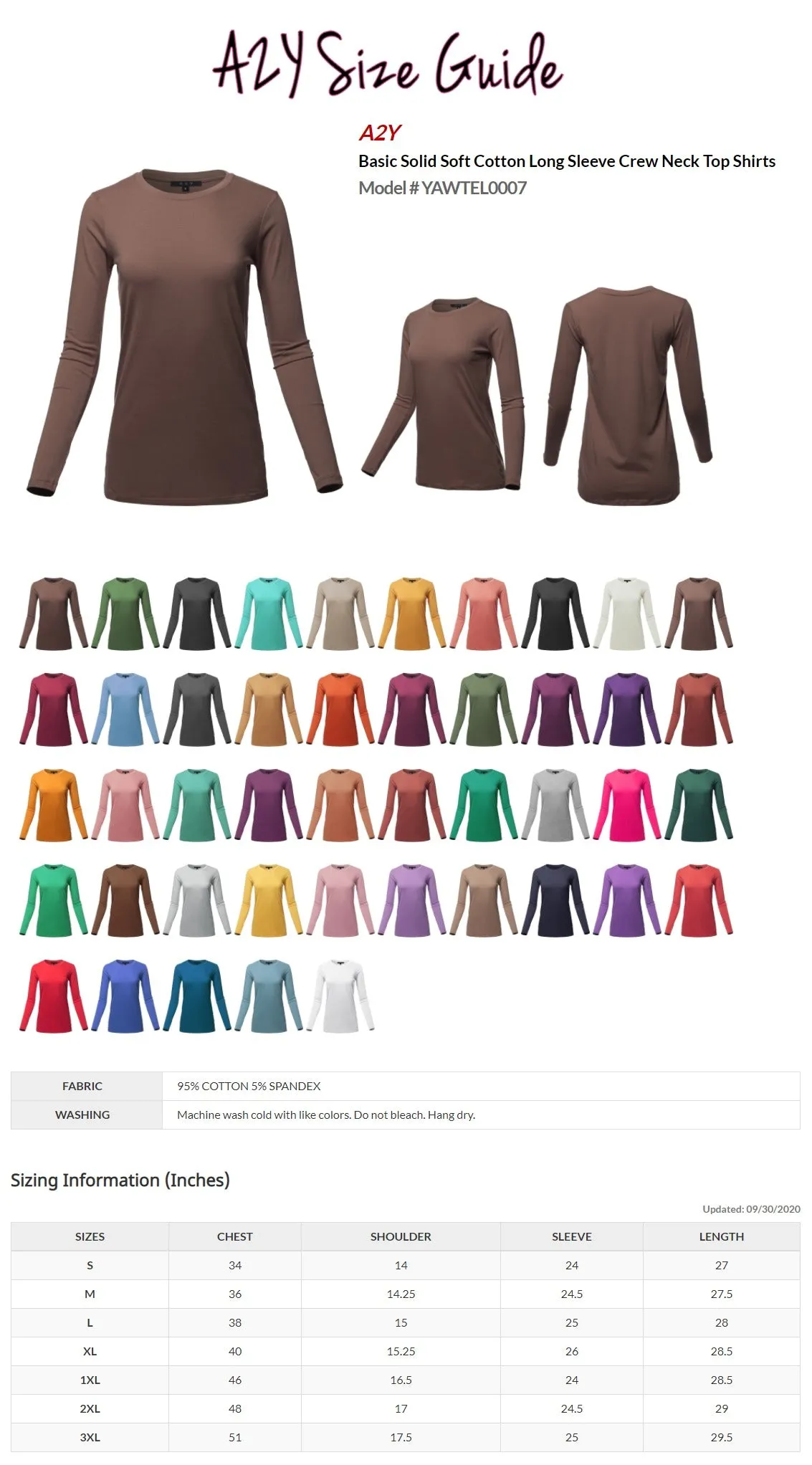 Basic Solid Soft Cotton Long Sleeve Crew Neck Top Shirts