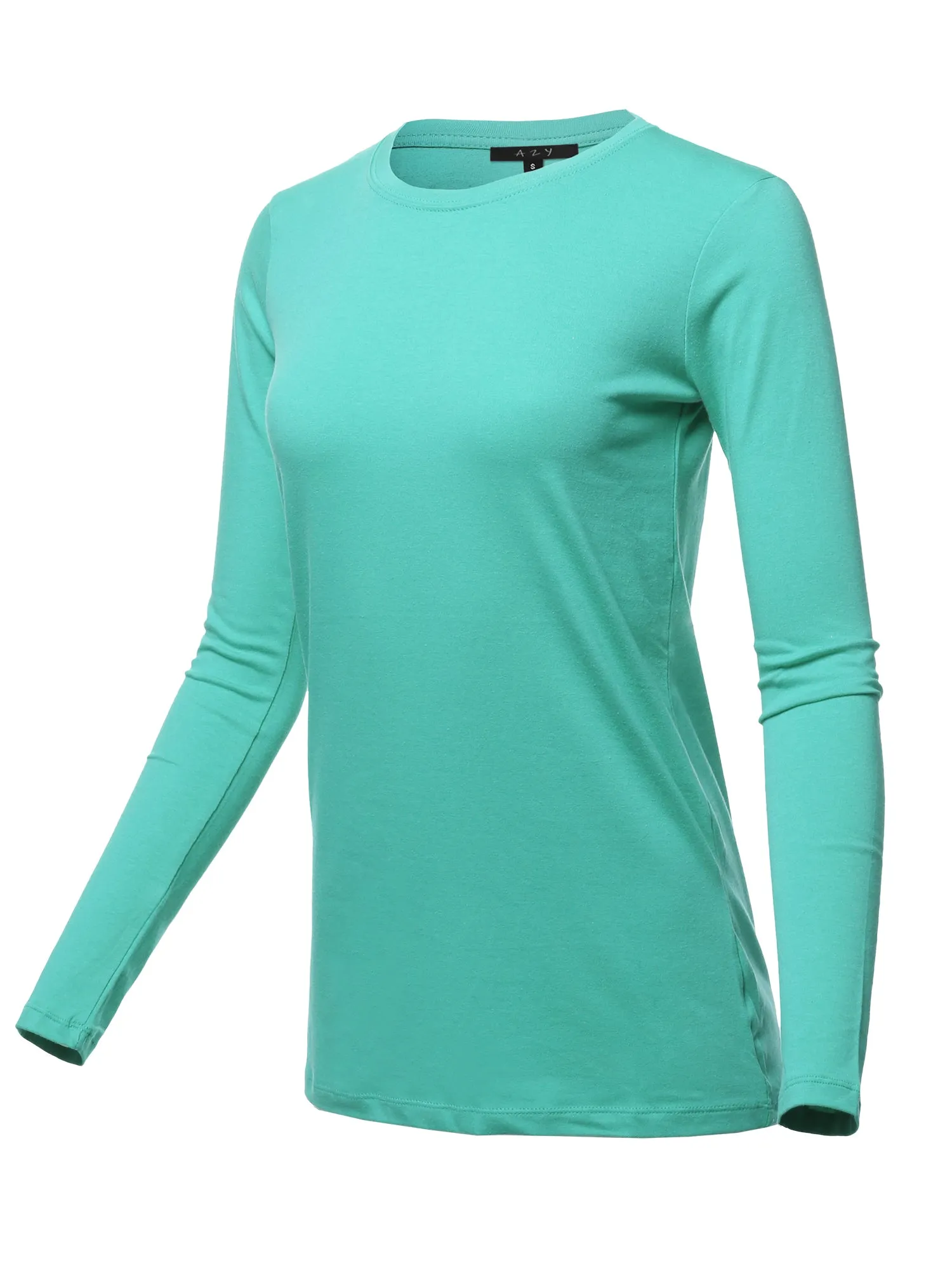 Basic Solid Soft Cotton Long Sleeve Crew Neck Top Shirts