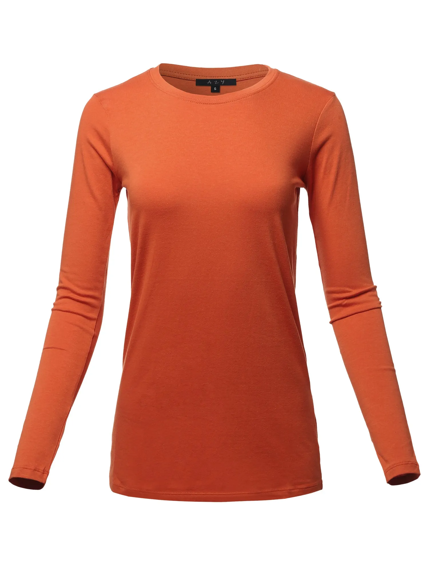 Basic Solid Soft Cotton Long Sleeve Crew Neck Top Shirts