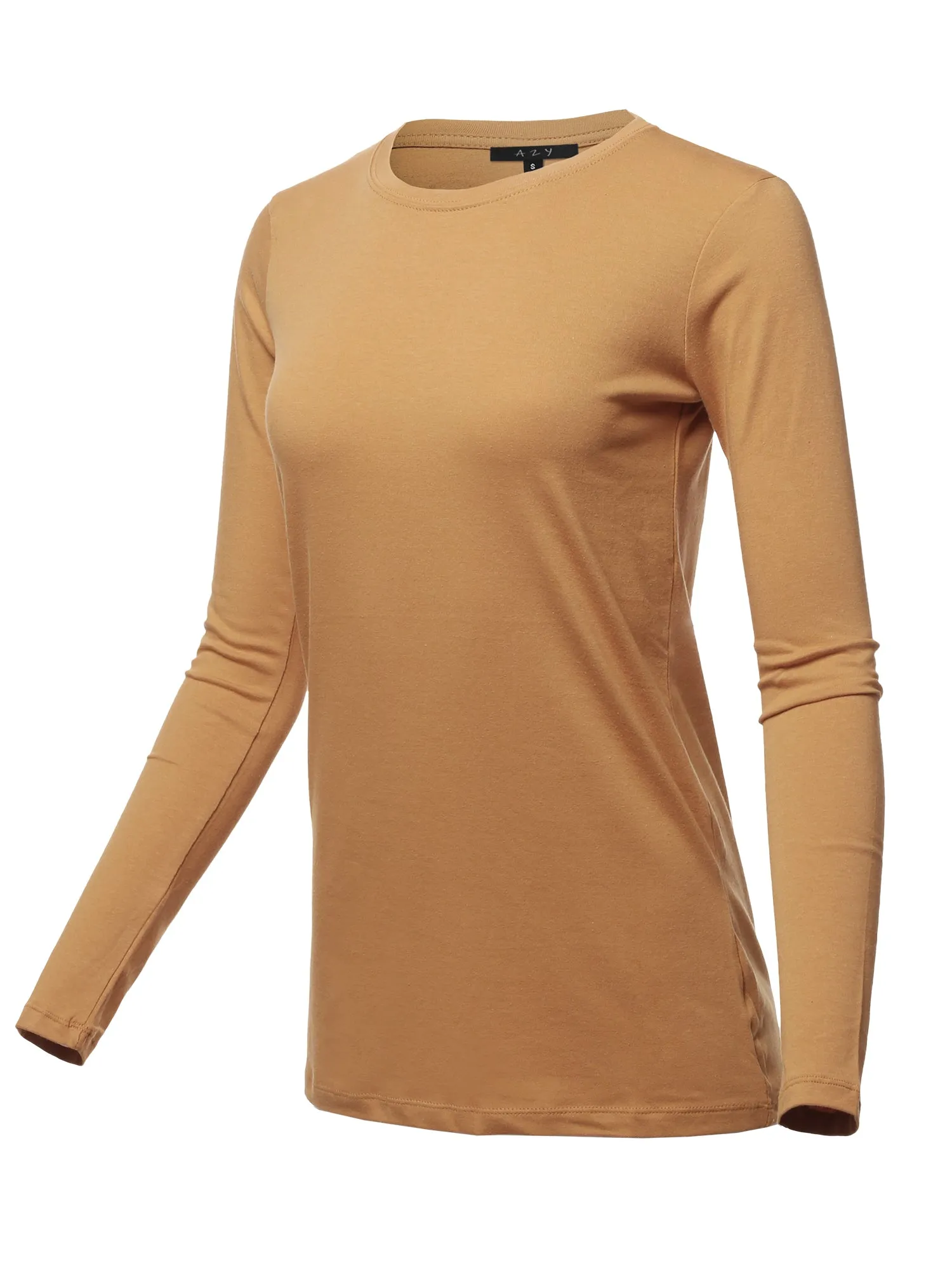 Basic Solid Soft Cotton Long Sleeve Crew Neck Top Shirts
