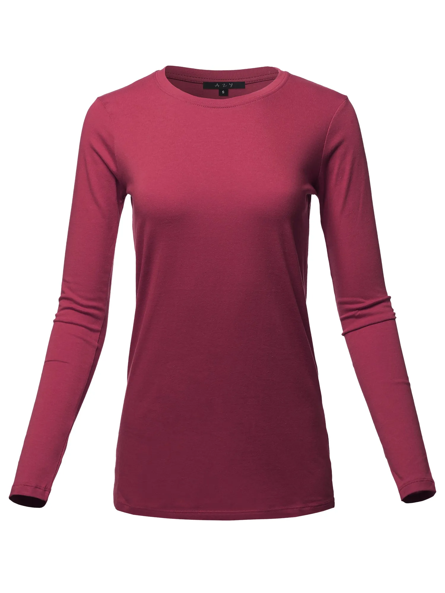 Basic Solid Soft Cotton Long Sleeve Crew Neck Top Shirts