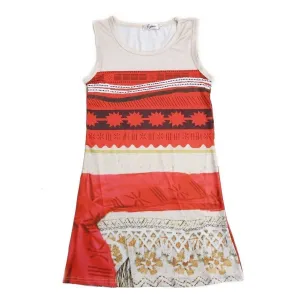 Big Girls Orange Tan Moana Inspired Print Sleeveless Dress 24M-8