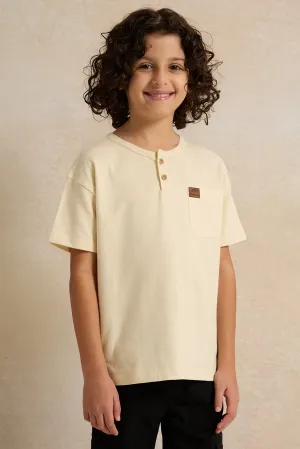 Boys Yellow Printed Short sleeve T-shirt