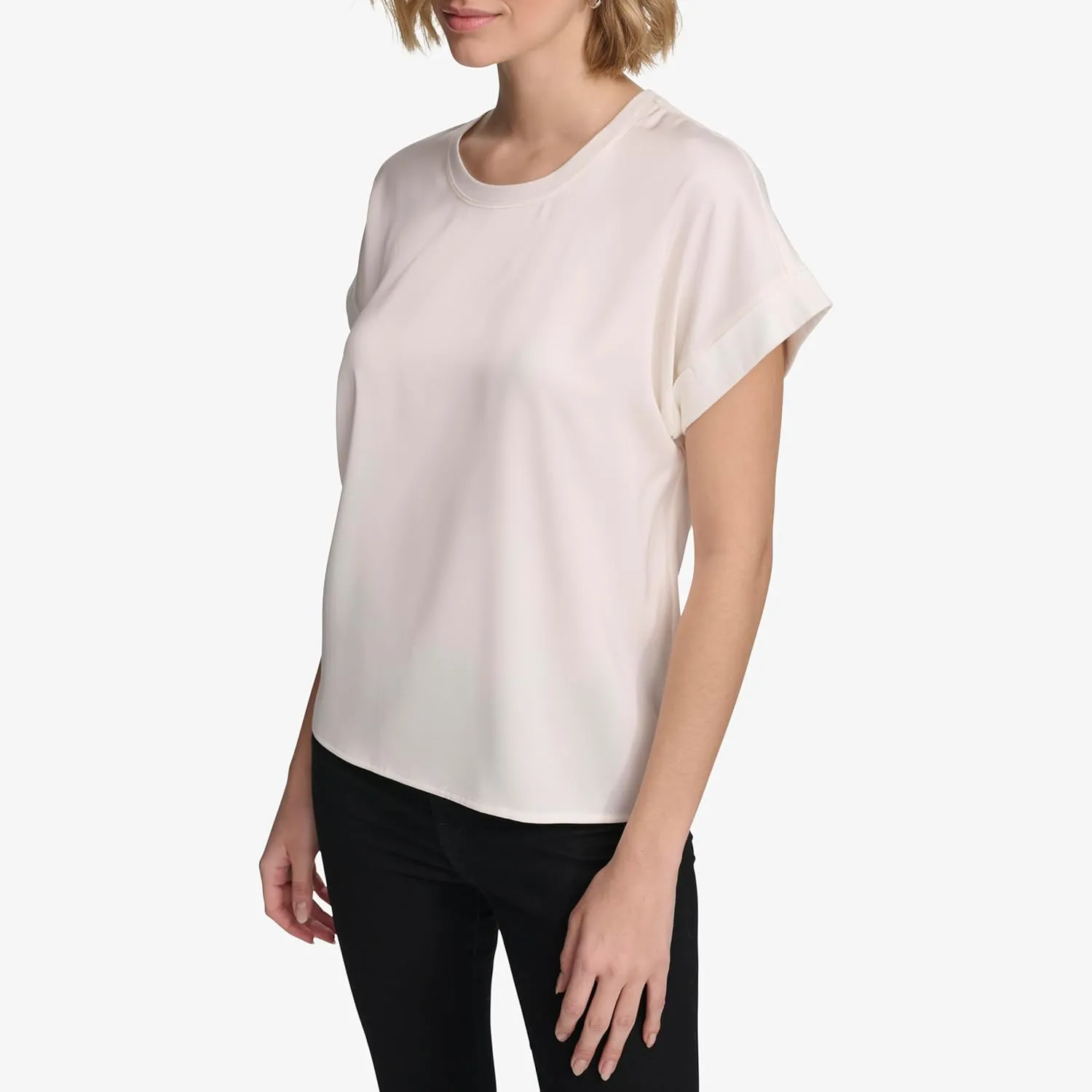 Calvin Klein Women's Mix Media Short Sleeve Top