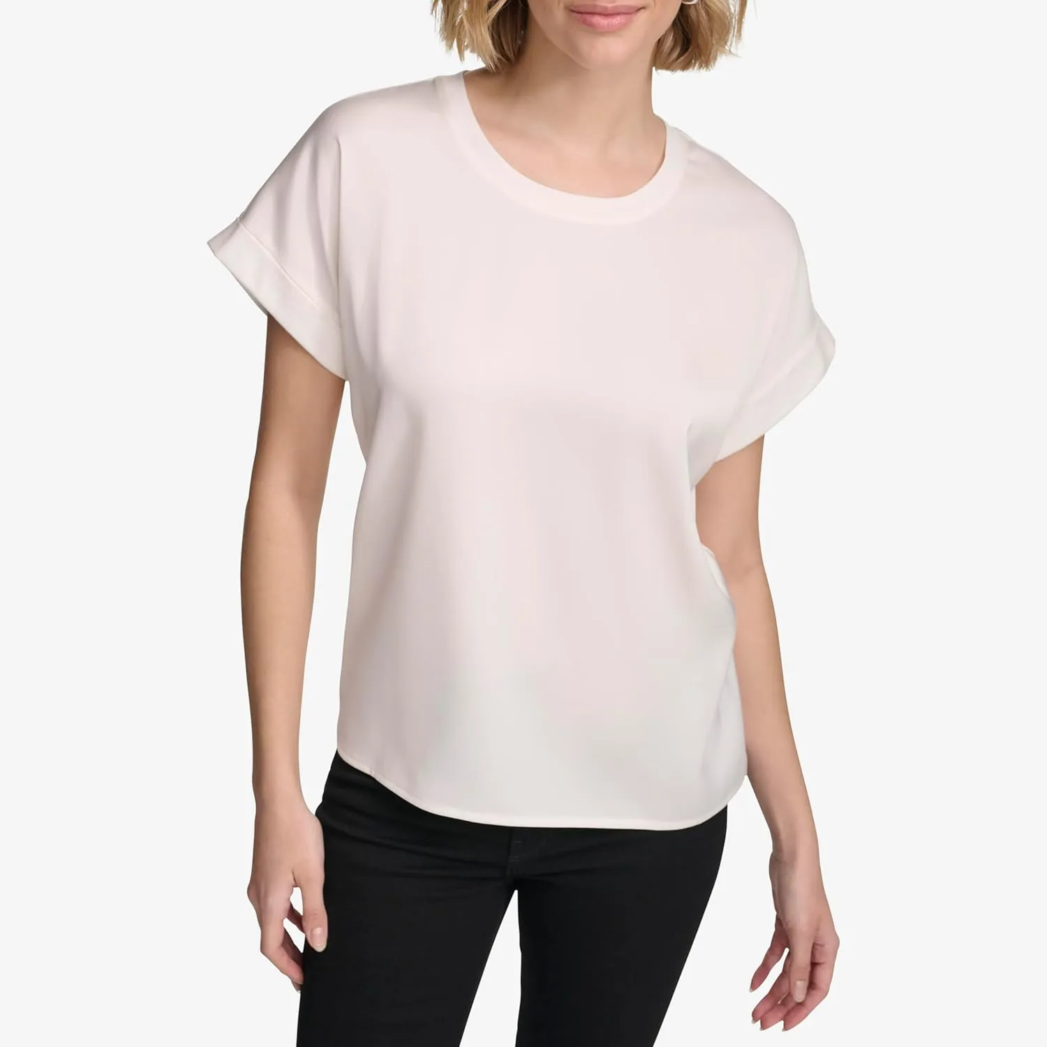 Calvin Klein Women's Mix Media Short Sleeve Top