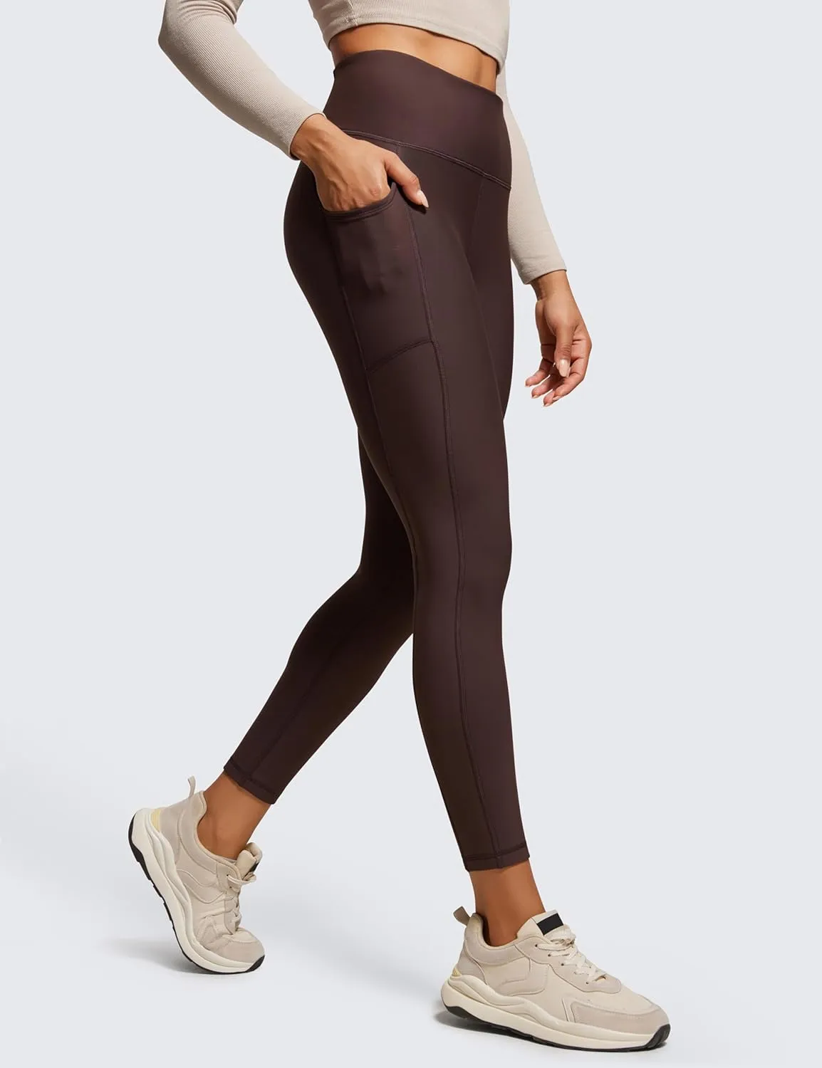 CRZ YOGA Thermal Fleece Lined Leggings Women 25'' - High Waisted Winter Workout Hiking Pants with Pockets Warm Running Tights