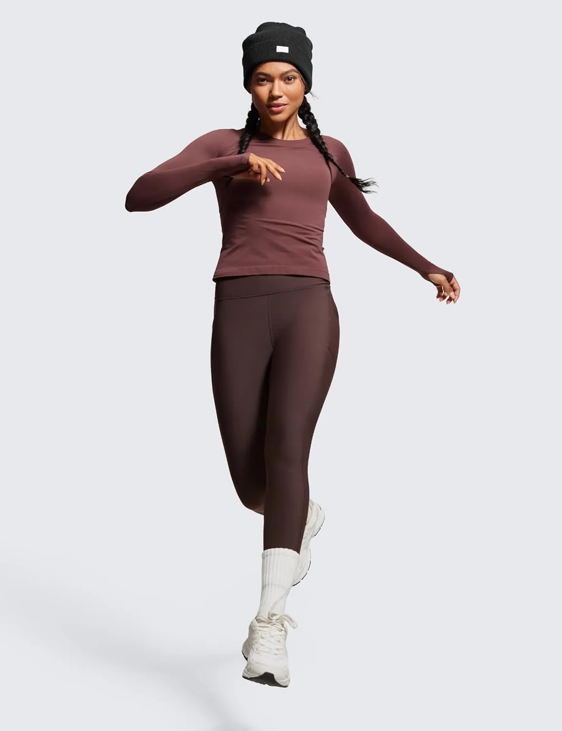 CRZ YOGA Thermal Fleece Lined Leggings Women 25'' - High Waisted Winter Workout Hiking Pants with Pockets Warm Running Tights