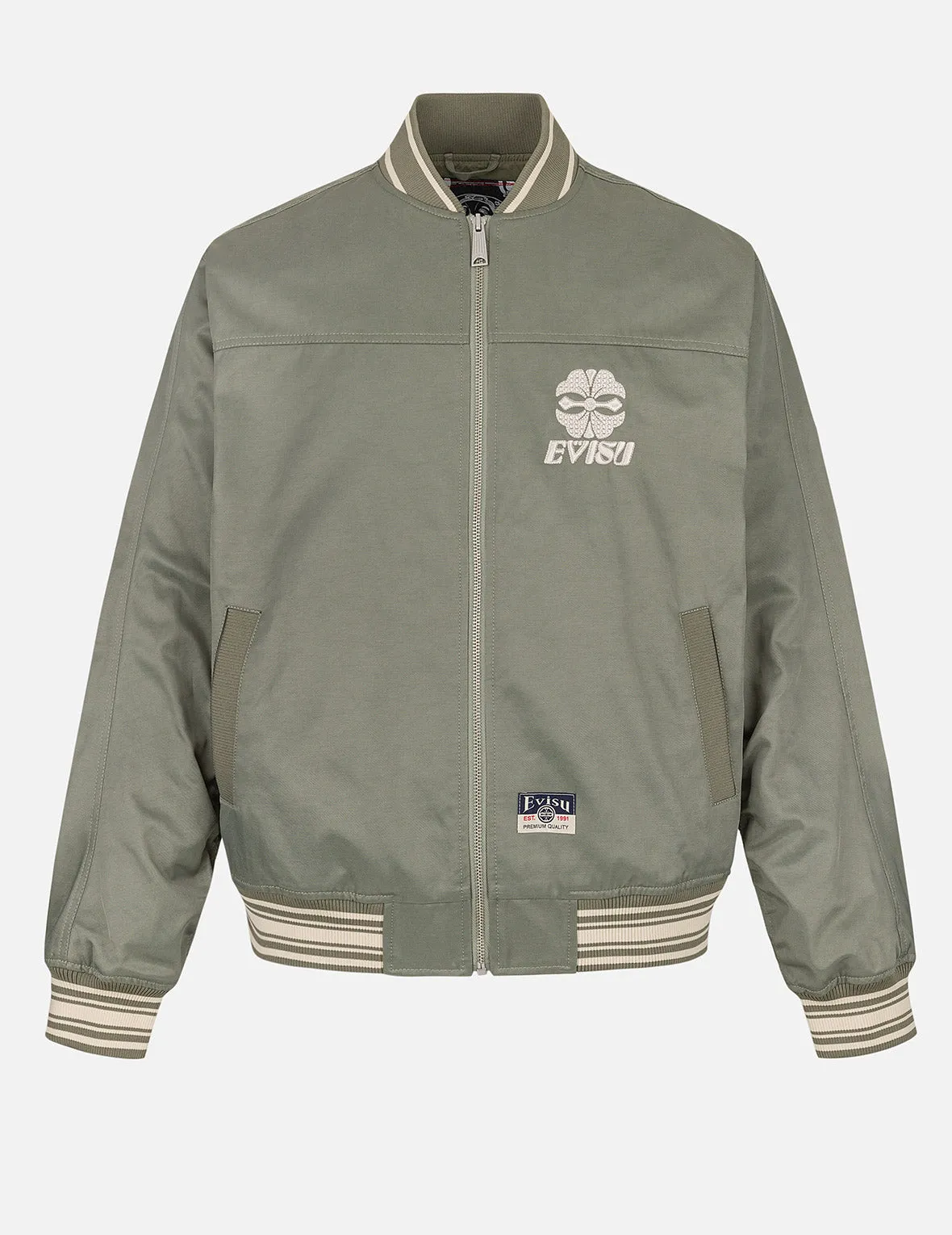 Denim Inserted Daicock with Kamon Embroidery Regular Fit Bomber Jacket